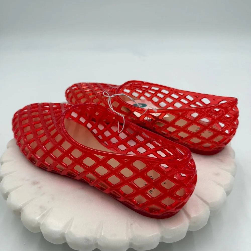 A New Day tutu Red Lattice Jelly Flats Womens Size 8 Cage Slip On Summer Shoes